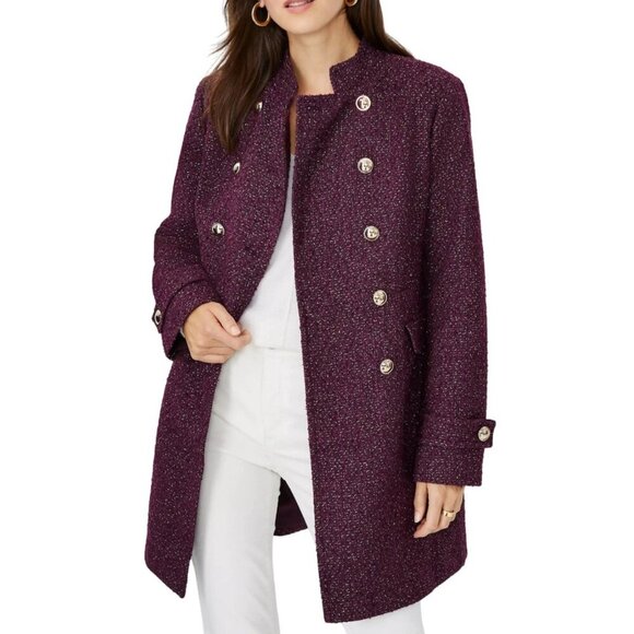 Ann Taylor Jackets & Blazers - ANN TAYLOR SHIMMER POTENT PURPLE TWEED FITTED DOUBLE BREASTED COAT SZ XLP